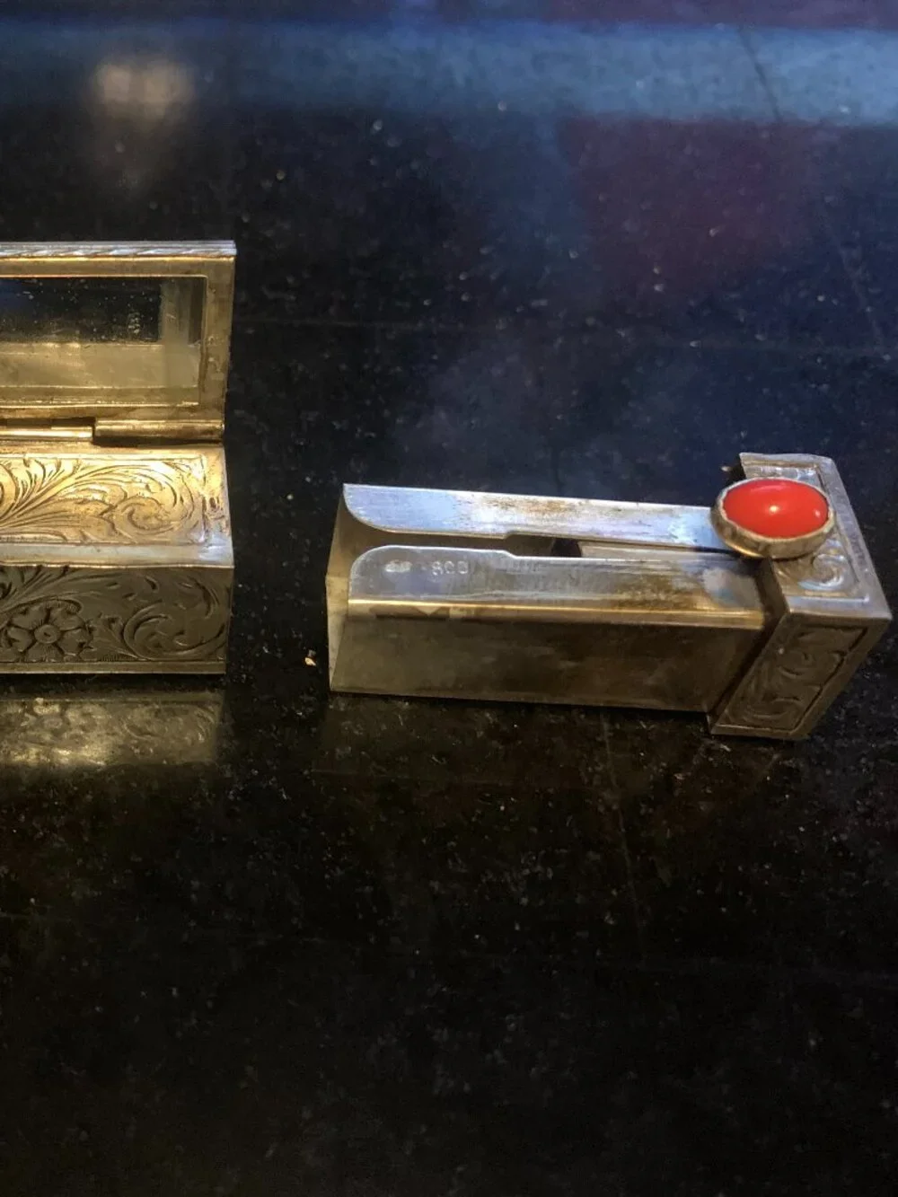 Vintage Italian 800 Silver Makeup Compact & Lipstick Case